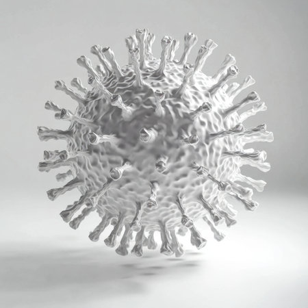 Intricate 3D model of a virus structure, featuring spikes and unique textures, perfect for educational materials, health resources, and scientific publications.の素材