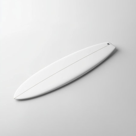 This minimalist surfboard showcases a sleek design against a light surface, making it ideal for themes related to summer sports, beaches, and water adventures.の素材