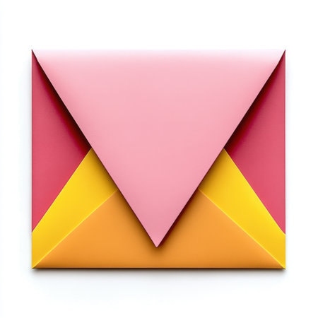 A vibrant envelope featuring geometric color blocks in pink, orange, and yellow. Ideal for artistic projects, creative communications, or decorative use.の素材