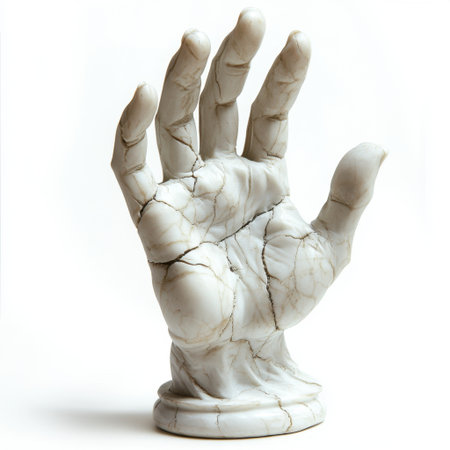 A striking marble hand sculpture, rich in texture and detail, elevates any space with its artistic presence. Ideal for galleries, homes, or decorative themes.の素材