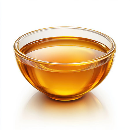 A beautifully lit bowl filled with golden liquid displays vibrant colors and smooth textures, perfect for culinary or beverage themes in creative projects.の素材