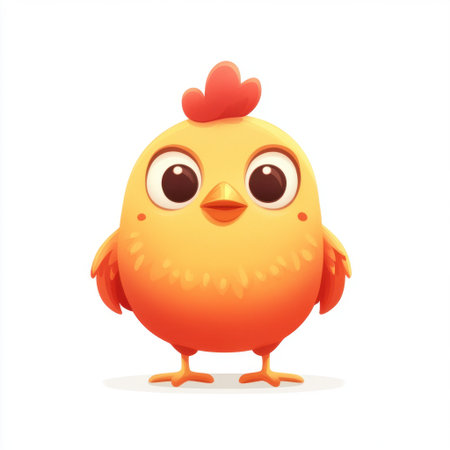 This delightful cartoon chicken features a round shape, big expressive eyes, and vibrant orange colors, perfect for children's designs, animations, or playful themes.の素材