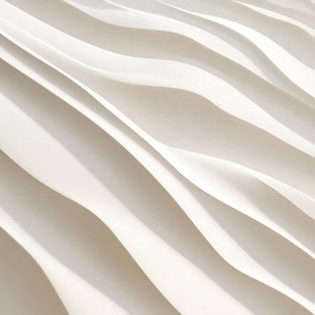 This image features undulating waves of white paper that create soft shadows and light effects, perfect for abstract designs, backgrounds, and minimalist projects.の素材