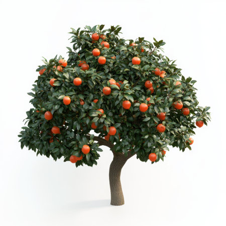 This image features a vibrant orange tree bursting with ripe fruits, ideal for themes related to agriculture, nature, and healthy living. Perfect for creative projects.の素材