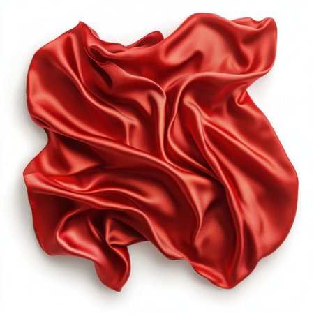This vibrant red fabric features a rich texture and soft sheen, perfect for backgrounds in design, art, and fashion, evoking a feeling of luxury and elegance.の素材