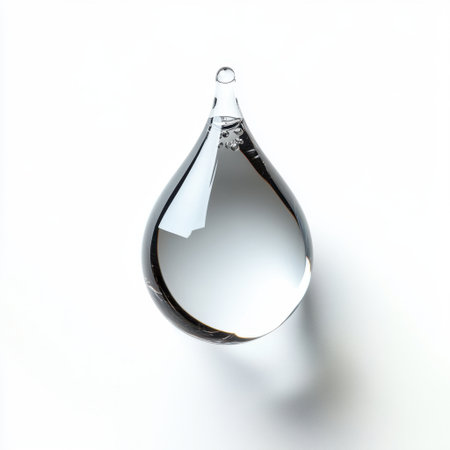 A stunning and artistic image of a clear water drop suspended in the air. The minimalist composition emphasizes purity and elegance, perfect for various design projects.の素材