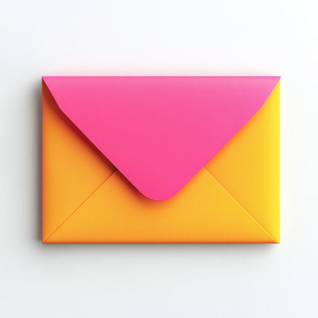 Vibrant and modern envelope featuring a striking pink flap on a yellow body, perfect for invitations, greetings, or creative projects against a clean white backdrop.の素材