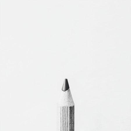 A striking close-up image of a white pencil set against a plain white backdrop, highlighting the beauty of minimalism and the elegance of simple lines in art.の素材