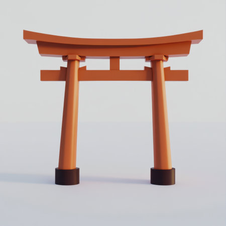 A minimalist representation of a traditional Japanese torii gate, showcasing its unique architectural features against a simple background, ideal for various design projects.の素材