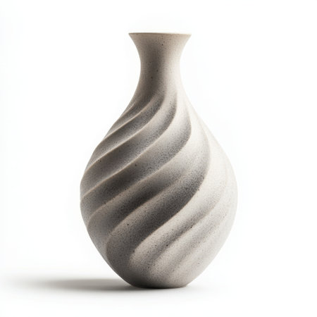 A beautifully shaped vase with elegant spirals, crafted from a soft textured material. Ideal for enhancing modern interiors and adding artistic flair to any space.の素材