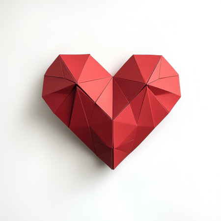 This geometric red heart sculpture crafted from folded paper captures the essence of love and creativity, making it a perfect decoration for romantic occasions.の素材