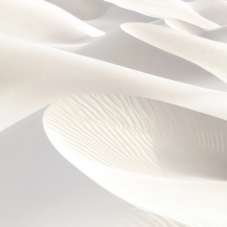 Explore an abstract composition featuring white waves with soft textures and flowing patterns, evoking a serene atmosphere ideal for modern design themes.の素材