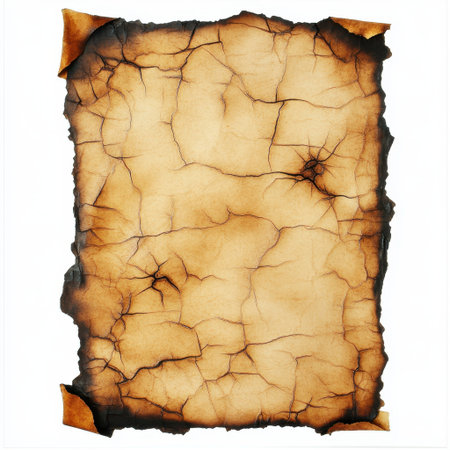 This vintage paper features an aged appearance with scorched edges and intricate cracks, perfect for artistic displays, invitations, or creative projects that evoke nostalgia.の素材