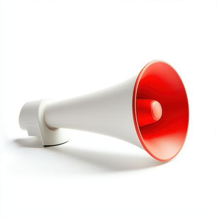 This red and white megaphone is ideal for amplifying sound in various settings. Perfect for events, rallies, and gatherings to capture attention and convey messages.の素材