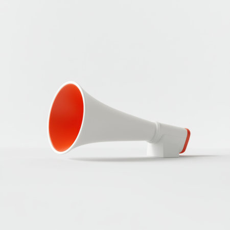 A striking orange and white megaphone designed for effective announcements and promotions, perfect for events. This modern piece enhances communication and engagement.の素材