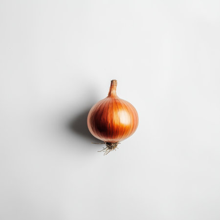 This image features a fresh brown onion on a white background, highlighting its smooth texture and shape, perfect for culinary illustrations, recipes, and health topics.の素材