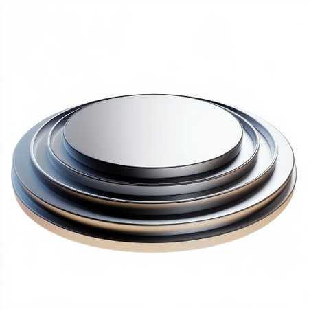 A sleek and modern circular stage featuring layered designs, perfect for showcasing products in a clean, minimalist environment for promotional photography.の素材