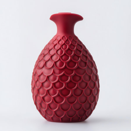 This striking red vase features a unique textured surface, perfect for elevating any room's aesthetic. An ideal centerpiece for flowers or artistic displays.の素材