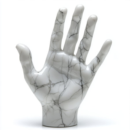 This striking marble hand sculpture blends elegance and artistry, featuring smooth white with dramatic black veining, ideal for enhancing modern interior aesthetics.の素材