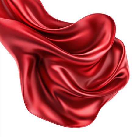 Stunning red satin fabric flows gracefully with smooth curves and soft drapes, perfect for highlighting luxury, design, and textile projects in various creative contexts.の素材