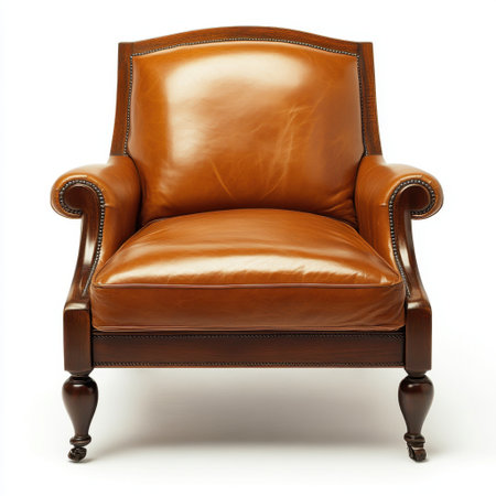This elegant brown leather armchair combines classic design with modern comfort, featuring rich textures and a sophisticated finish for stylish interiors.の素材