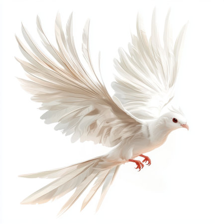 A stunning illustration of a white bird soaring gracefully through the air. Its wide-spread wings convey a sense of freedom and elegance against a clean background.の素材