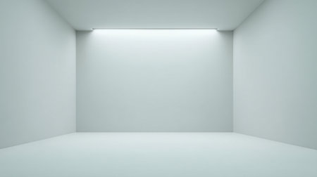 A bright and soft white studio background featuring minimalistic lighting. This clean and empty space is ideal for photography, art displays, or creative projects.の素材