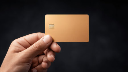 A close-up view of a person holding a glowing credit card, showcasing a modern and elegant design. The cinematic glow adds a touch of sophistication against a dark background.の素材