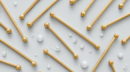 This image showcases a meticulous arrangement of gold and silver pins on a clean white background, emphasizing elegance and minimalism, perfect for design inspiration.の素材