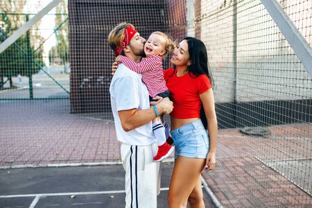 young family spends leisure time togetherの写真素材