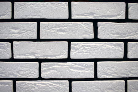 White facade background. Design element. Background of white bricks and black cement