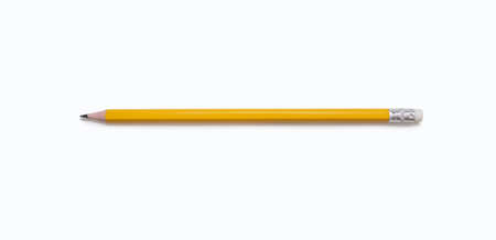 Classic yellow pencil with an eraser on a white background. The concept of creativity or stationery in the form of a pencil. Long yellow pencil on isolated white backgroundの写真素材