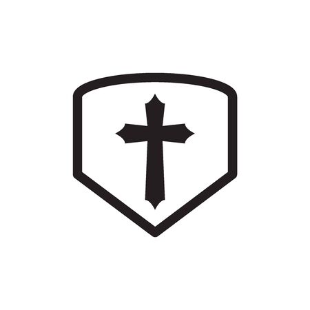 Shield With Christian Cross Icon In Trendy Design Vectorのイラスト素材