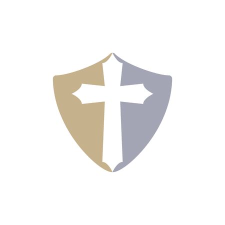 Shield With Christian Cross Icon In Trendy Design Vectorのイラスト素材
