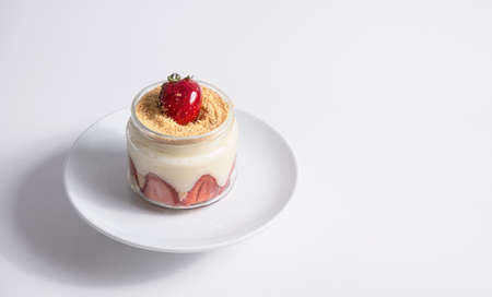 delicious strawberry magnolia on white plateの写真素材