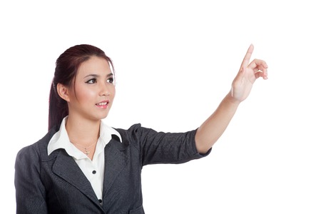 Asian business woman touching the screen with her fingerの写真素材