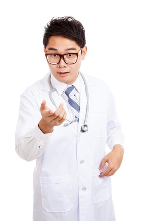 Asian male doctor  clueless  ask question  isolated on white backgroundの写真素材