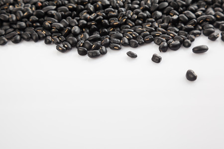 Black beans at top border with white copy spaceの写真素材