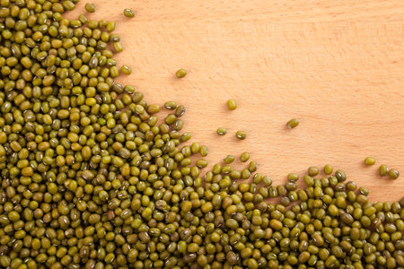 Mung beans on wood table with copy space