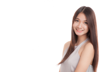 Beautiful young Asian woman  isolated on white backgroundの写真素材