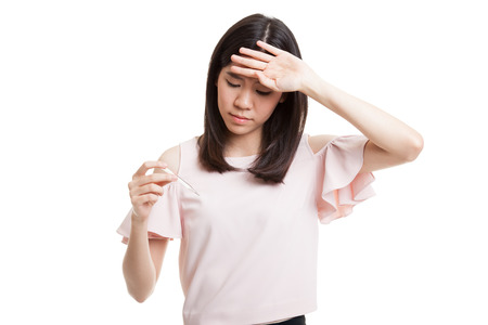 Young Asian woman got sick and flu  isolated on white background.