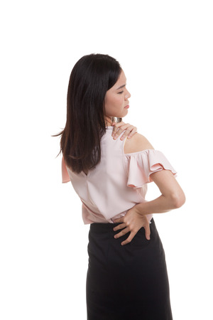 Young Asian business woman got back pain  isolated on white background.の写真素材