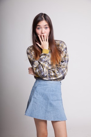 Portrait of beautiful young Asian woman on white  backgroundの写真素材