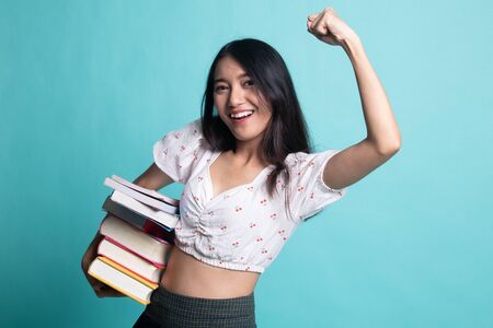Young Asian woman studying  with may booksの写真素材