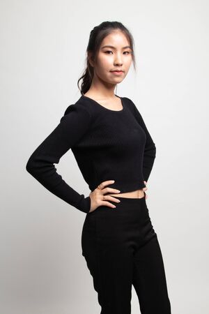 Portrait of beautiful young Asian woman on white backgroundの写真素材