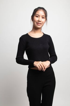 Portrait of beautiful young Asian woman on white backgroundの写真素材