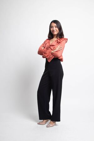 Full body of beautiful young asian woman on white backgroundの写真素材