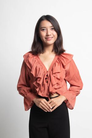 Portrait of beautiful young Asian woman on white backgroundの写真素材