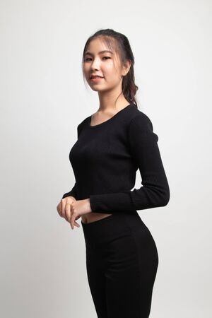 Portrait of beautiful young Asian woman on white backgroundの写真素材