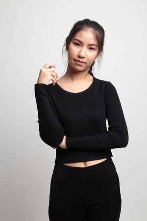 Portrait of beautiful young Asian woman on white backgroundの写真素材